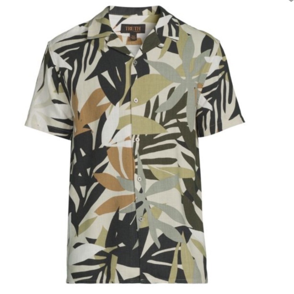 TRUTH by Republic Mens‎ Linen Blend Short Sleeve Button Up Hawaiian Shirt Medium